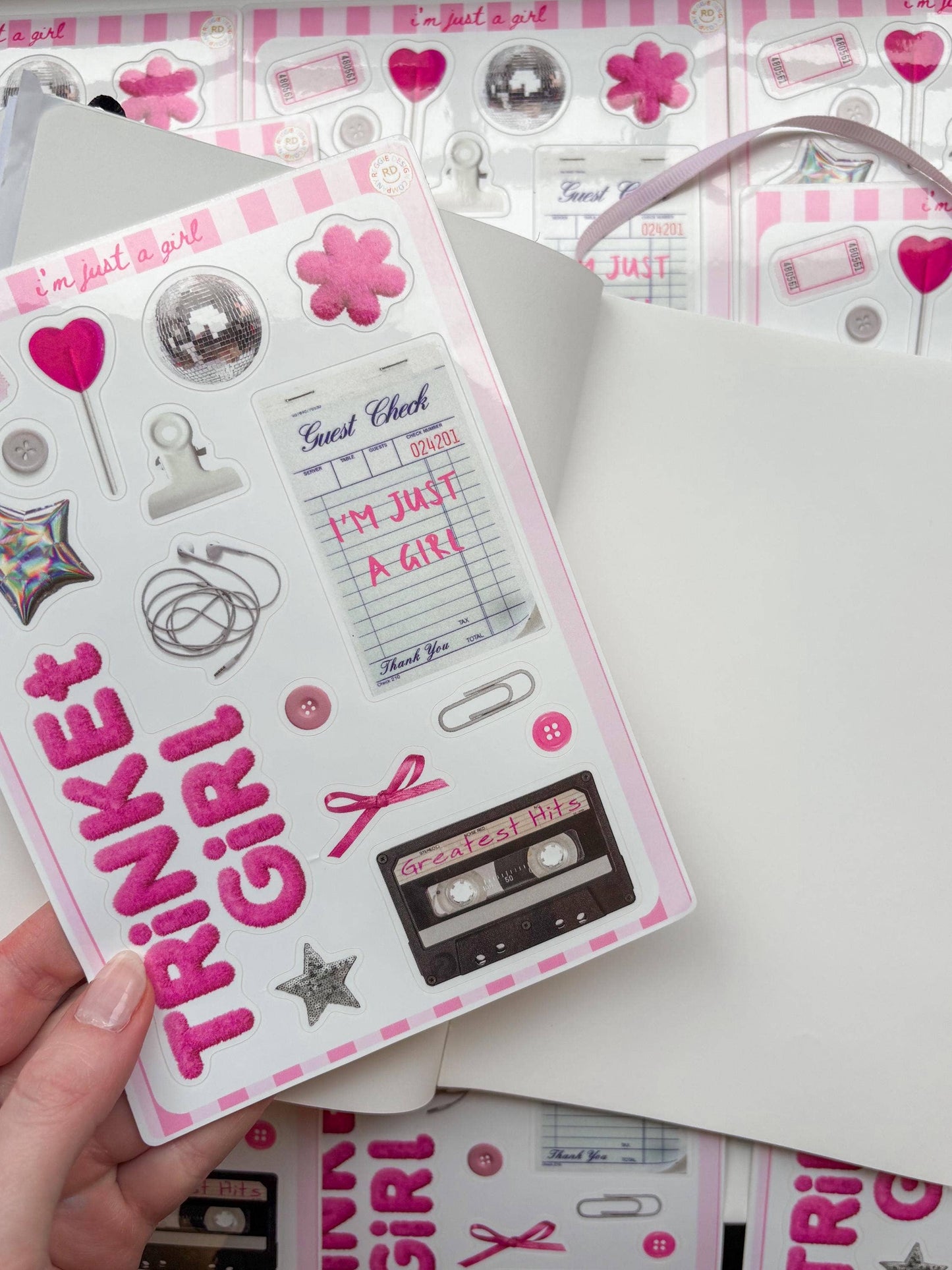 Trinket Girl Junk Journal 5x7 Sticker Sheet, scrapbooking