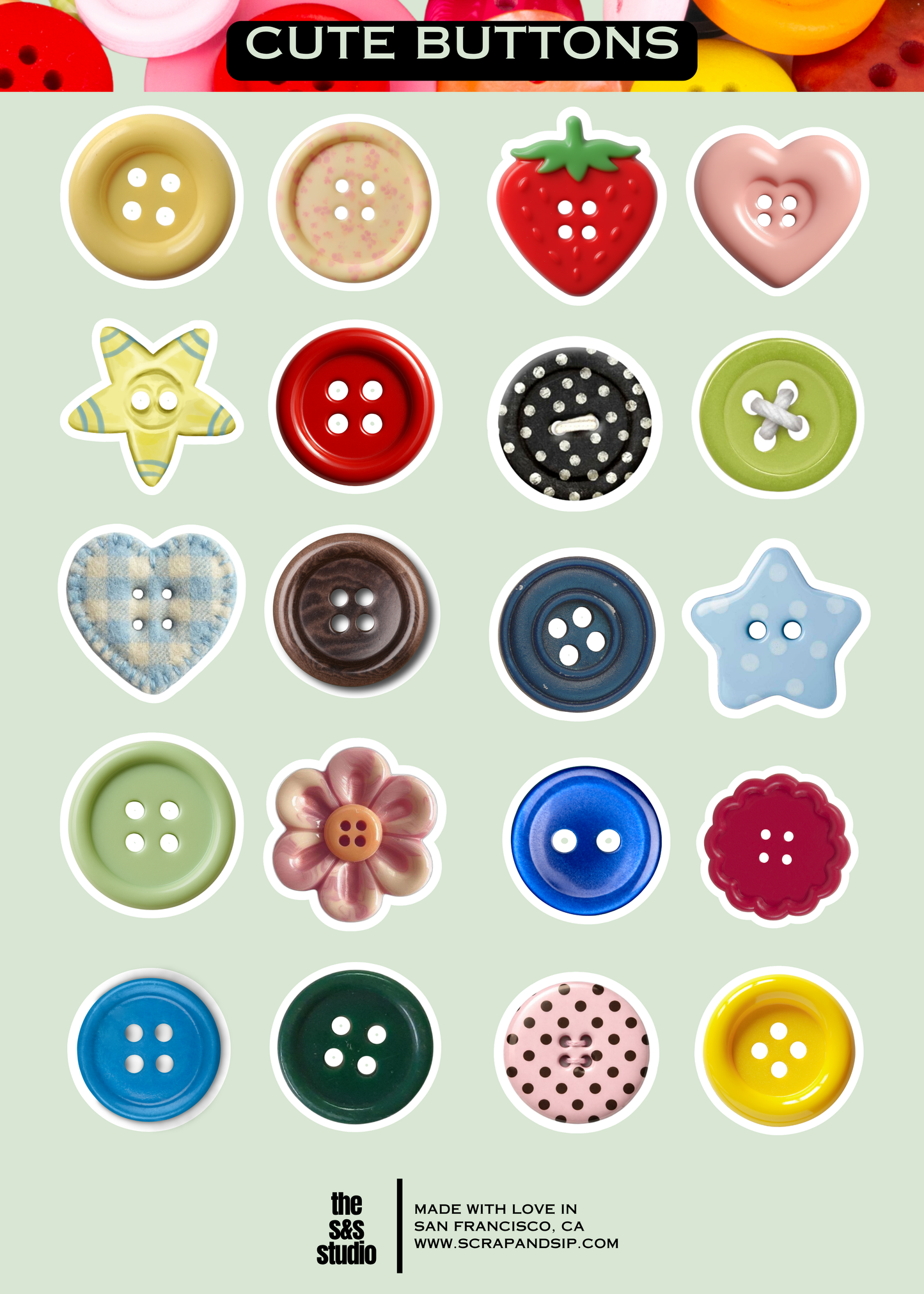 Cute Buttons Sticker Sheet | S&S Studio