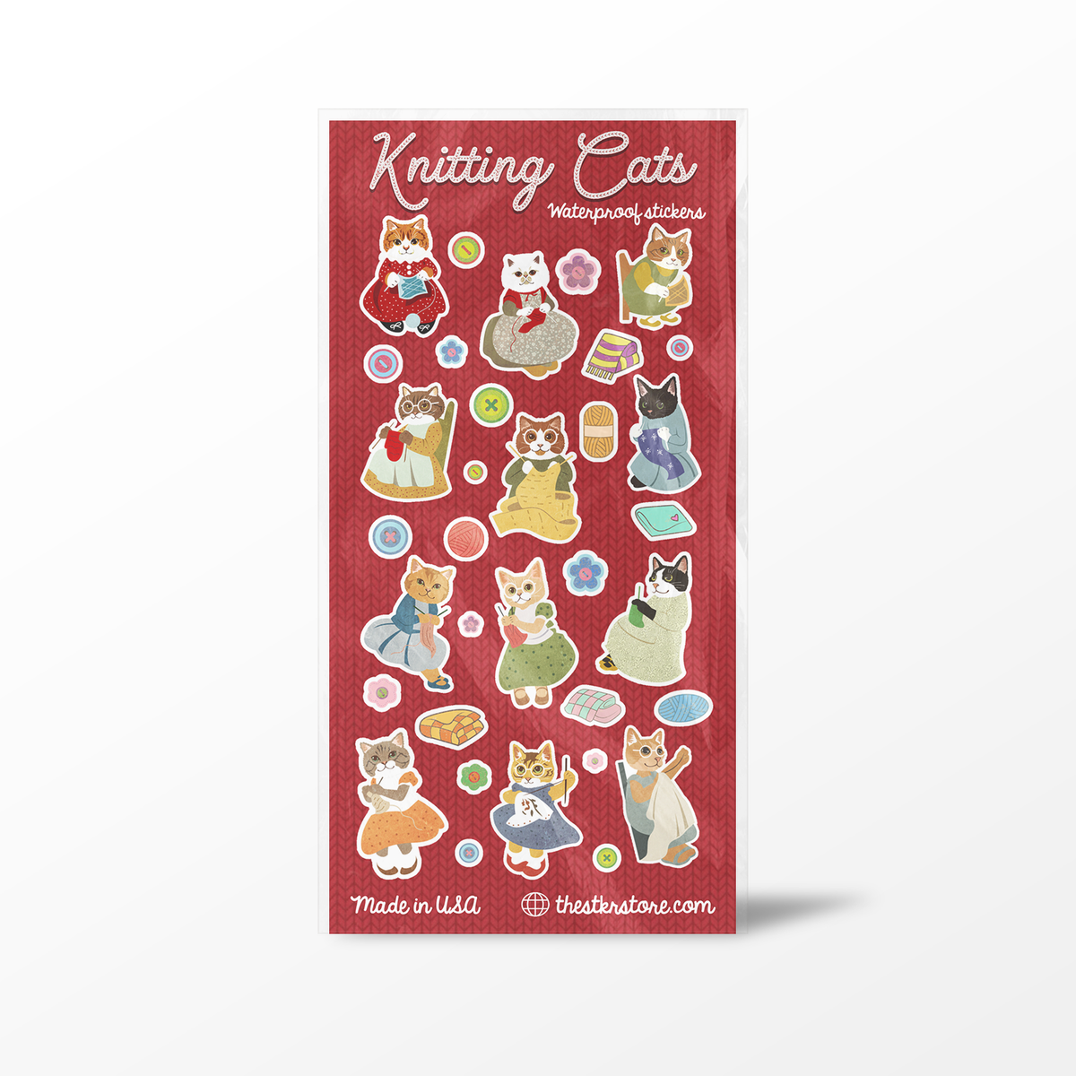 Knitting Cat Sticker Sheets