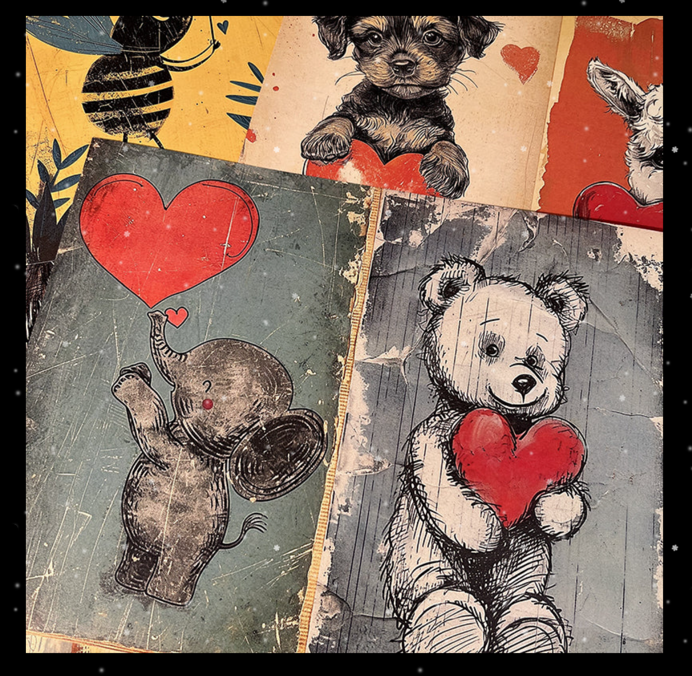 Cute Animals with Hearts Background Papers