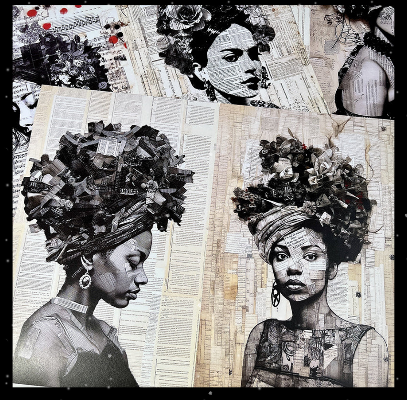 Vintage Music Sheets and Flower Women