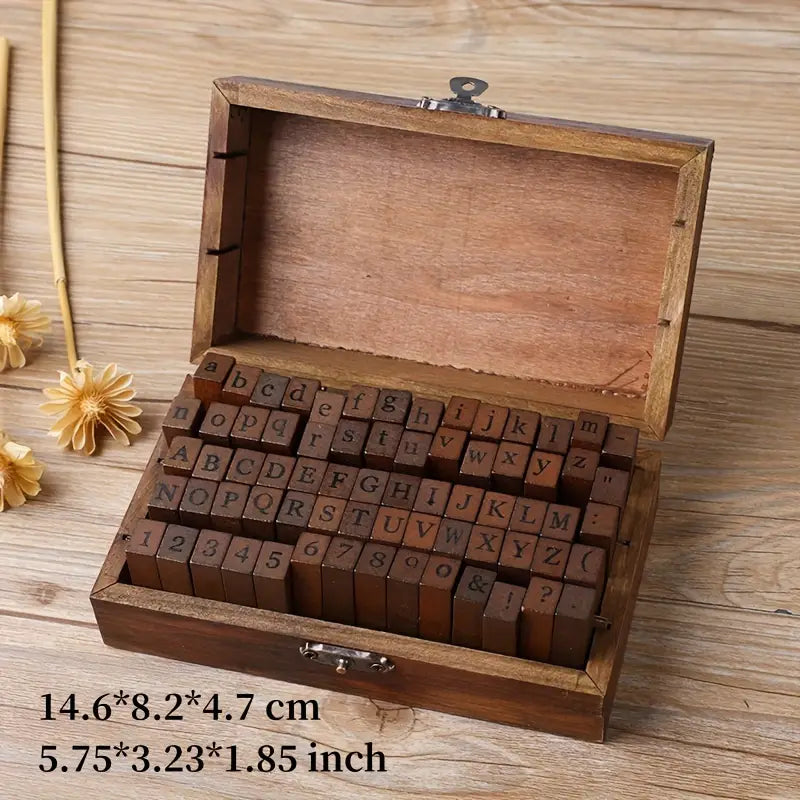 Vintage Wooden Alphabet and Symbol Stamp Set (Upper and Lower Case)