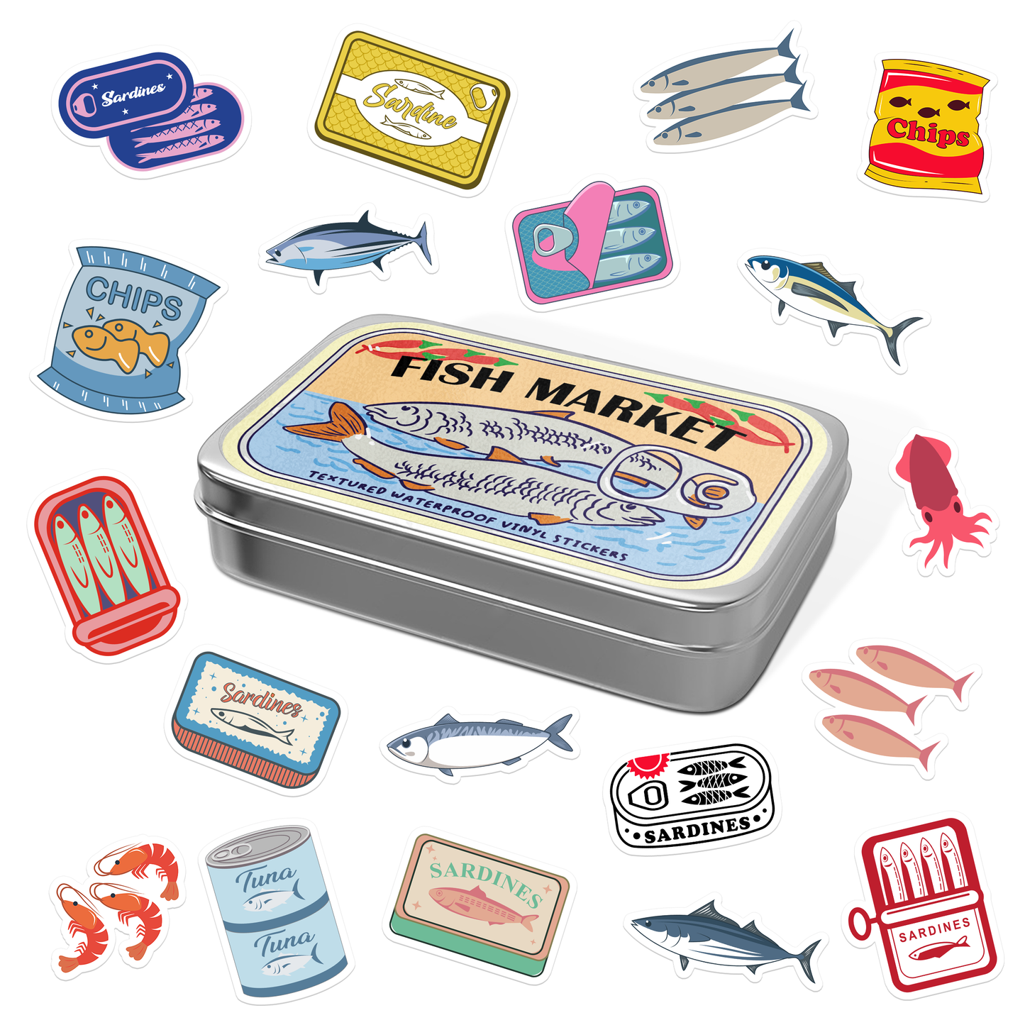 Fish Market Stickers Tin Can