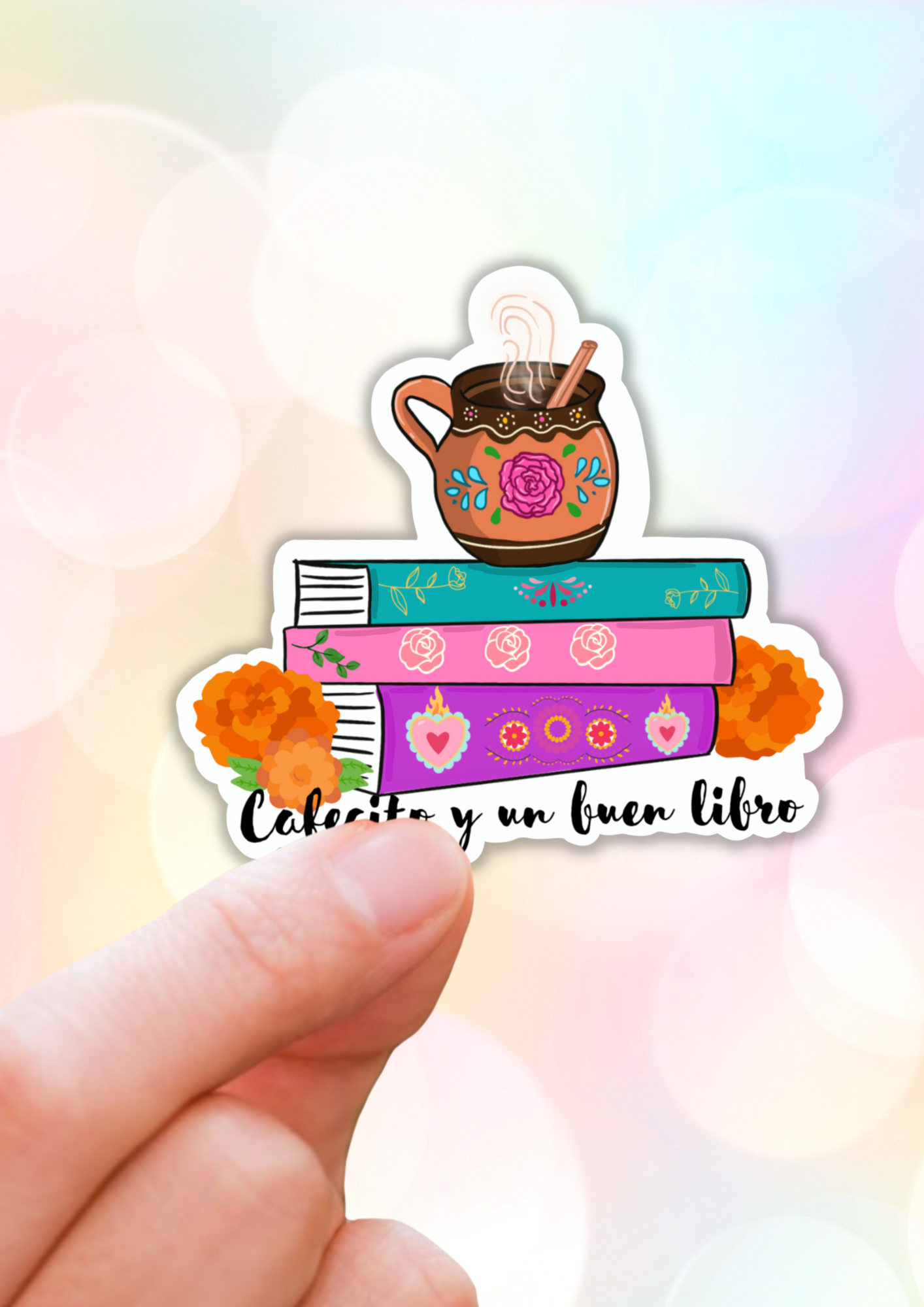 Cafecito y un buen libro latina sticker