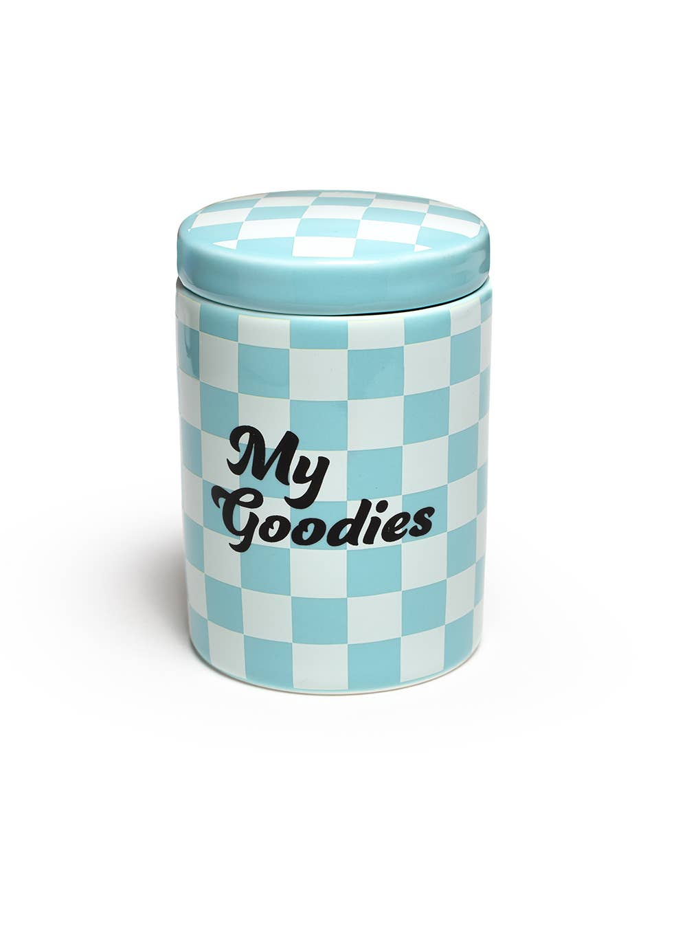 Ceramic Stash Box w/ Lid - "My Goodies" - Blue Checkered