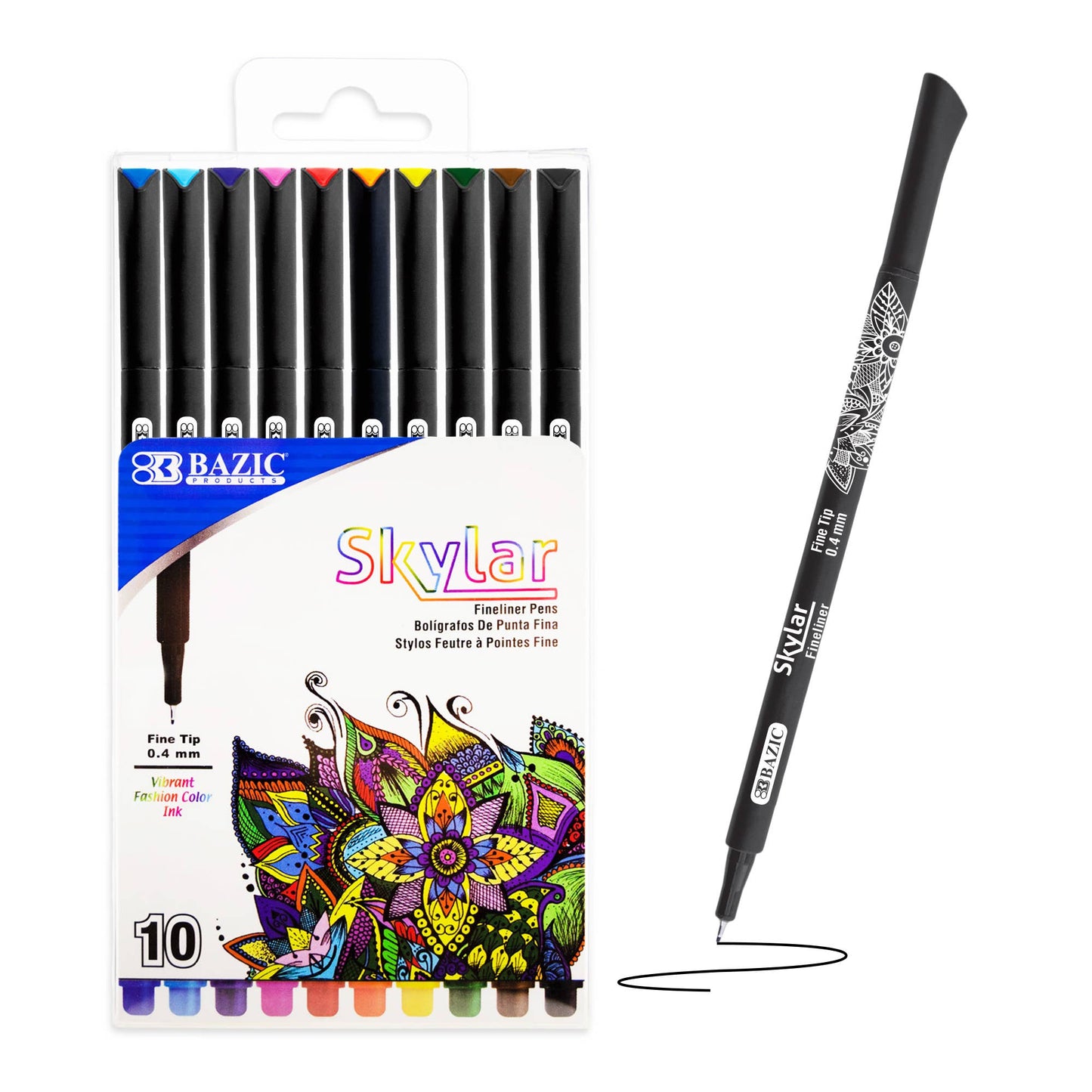 Skylar Fineliner Pens, 0.4mm, 10 Assorted Colors