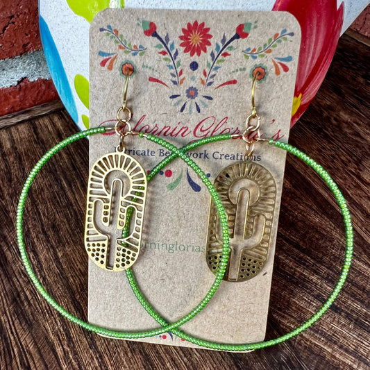 Cactus Beaded Hoop Earrings