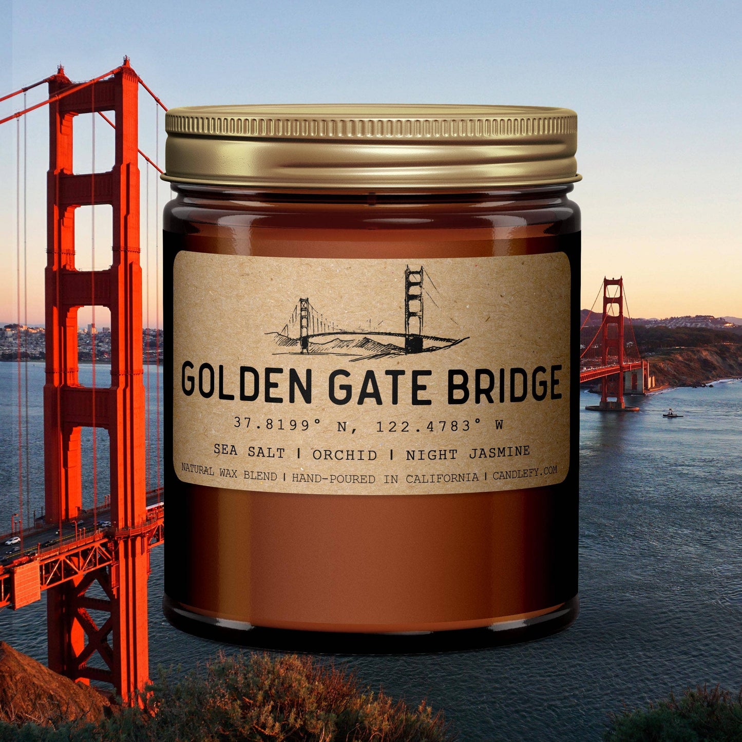 Golden Gate Bridge, California Scented Candle, Amber Glass