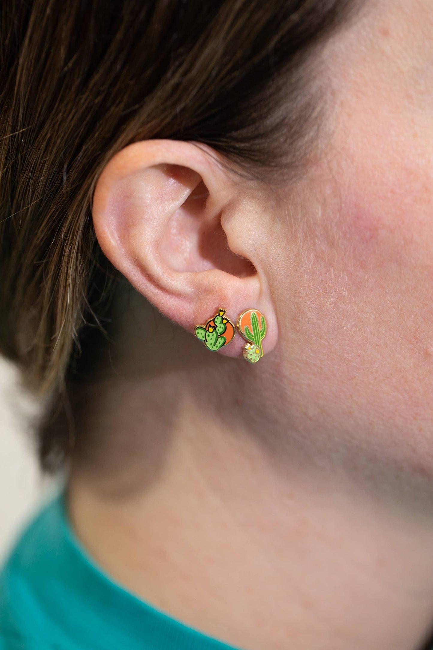 Southwest Cactus Earrings - Gold Desert Statement Studs