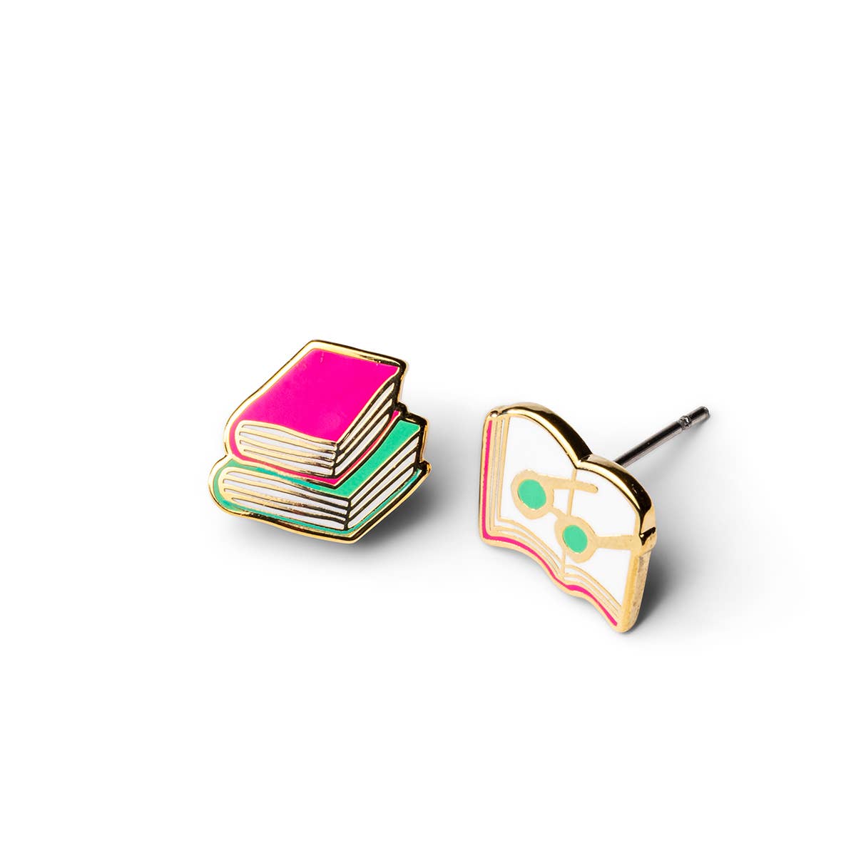 Books and Glasses Earrings - Gold Bibliophile Literary Studs