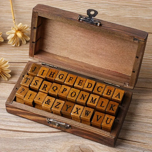 Vintage Wooden Alphabet and Symbol Stamp Set (Upper Case)