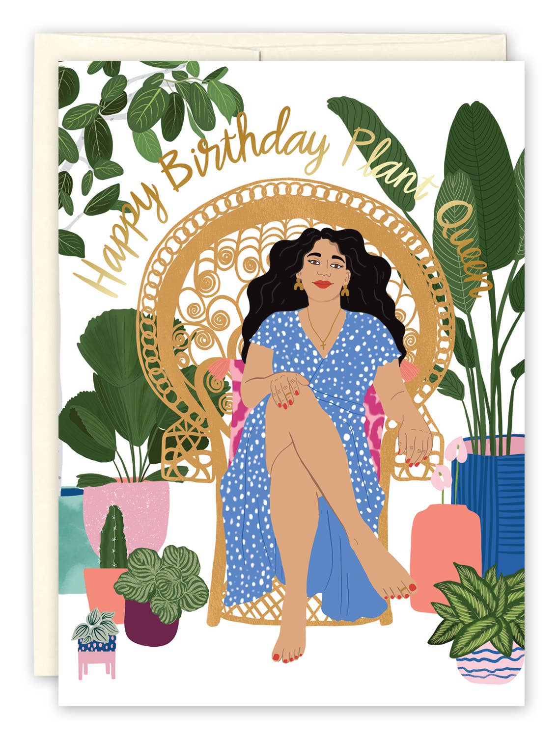 Plant Queen Birthday Card - Gold Foil Stamped