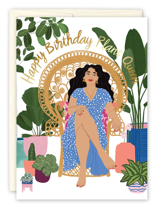 Plant Queen Birthday Card - Gold Foil Stamped
