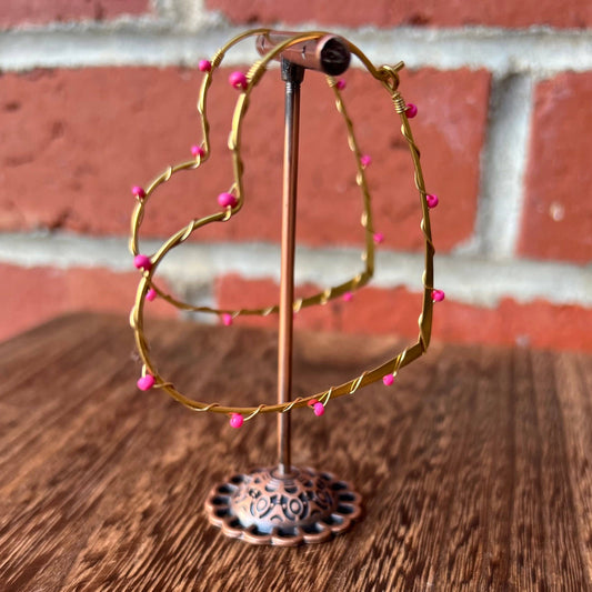 Wire-Wrapped Beaded Heart Hoop Earrings