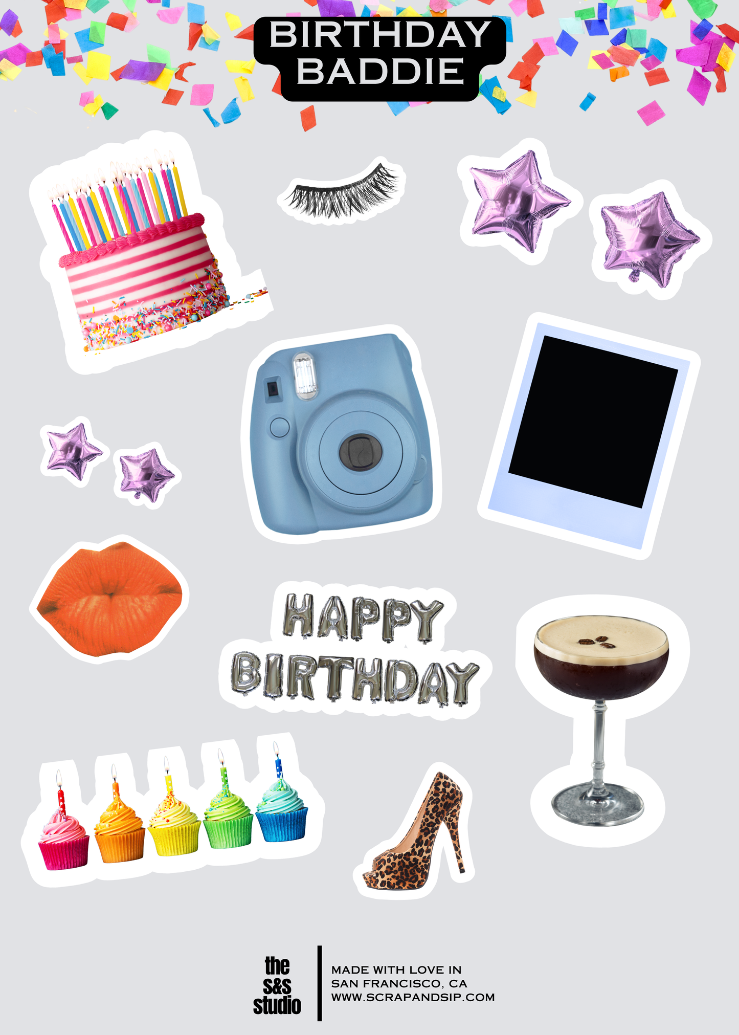 Birthday Baddie Sticker Sheet | S&S Studio