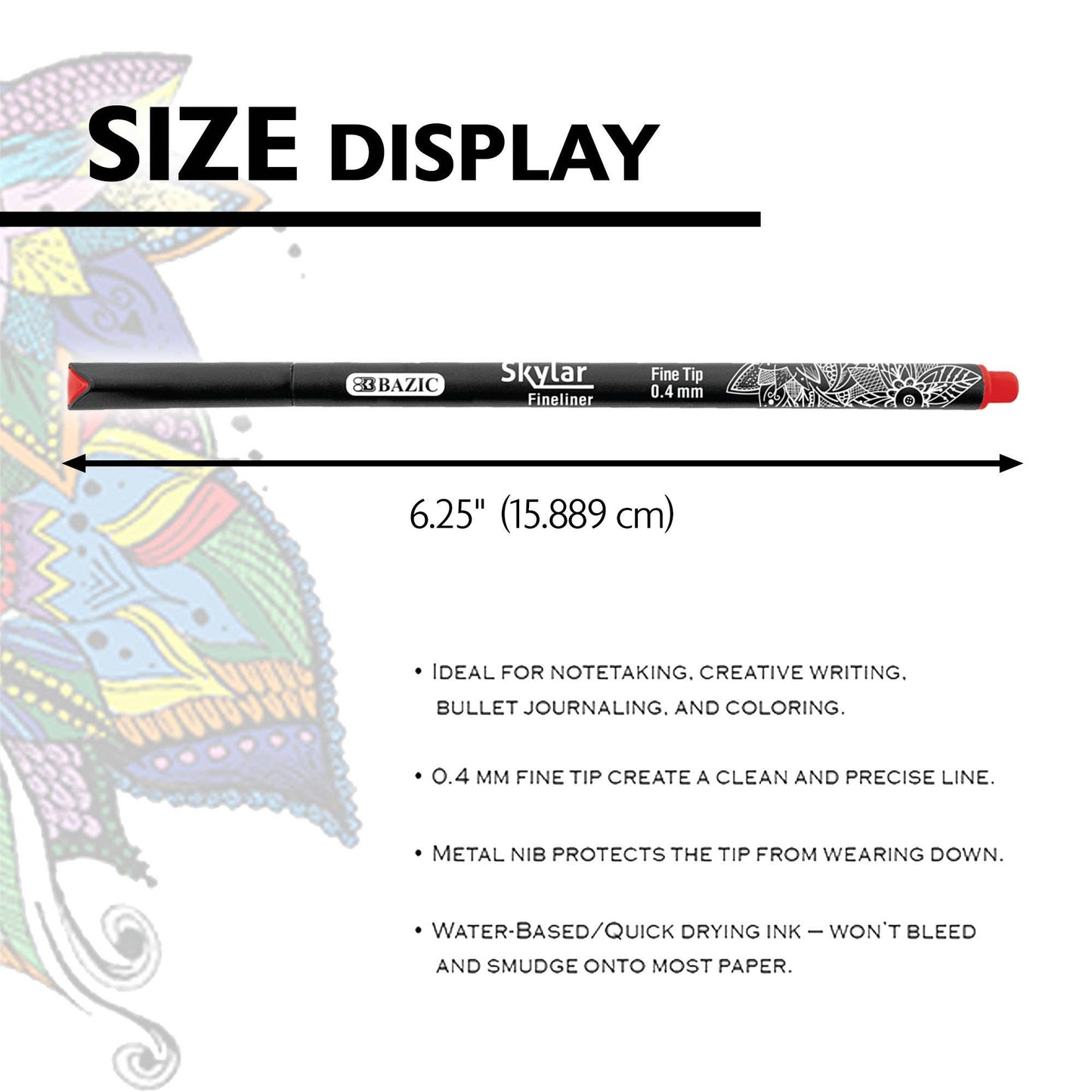 Skylar Fineliner Pens, 0.4mm, 10 Assorted Colors