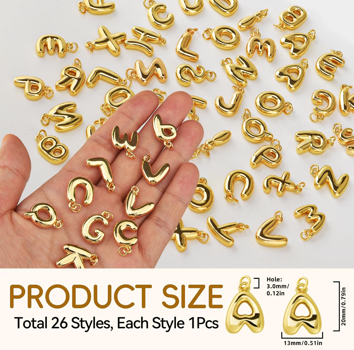 18k Gold Filled Bubble Letter Charm Pendant