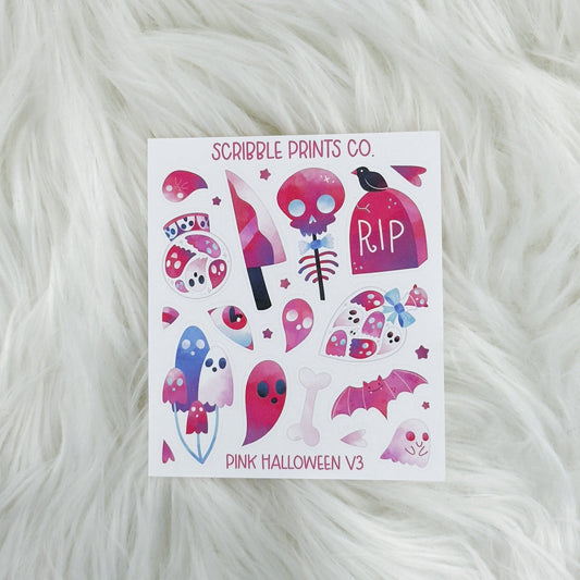 Pink Halloween Mini Sticker Sheet (Scribble Prints Co.)