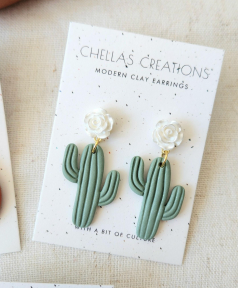 White Rose Cactus Earrings | Chellas Creations