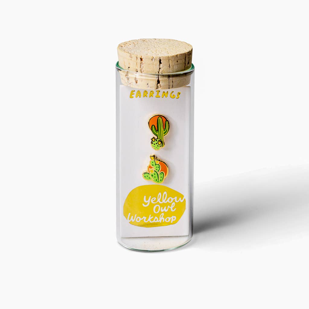 Southwest Cactus Earrings - Gold Desert Statement Studs