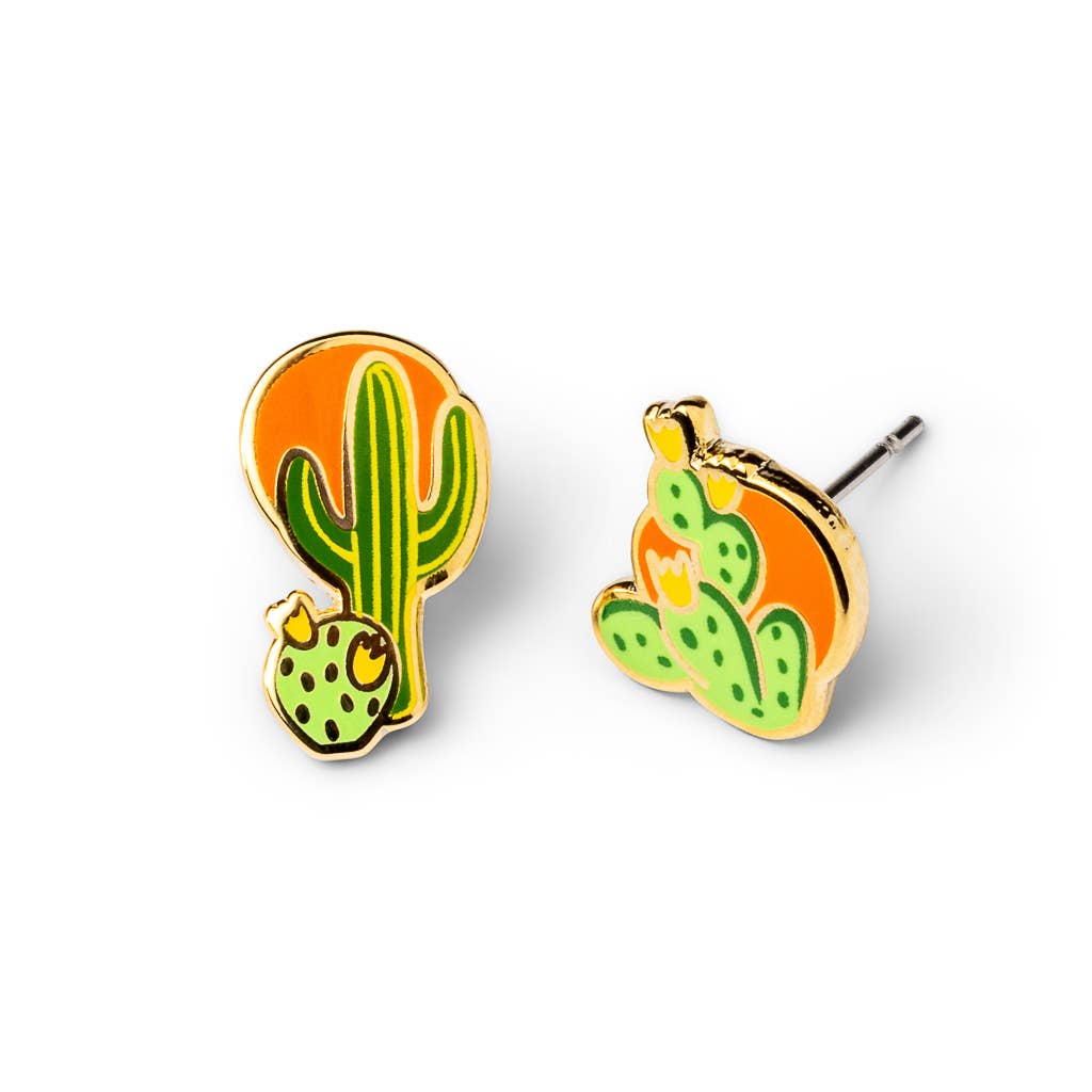 Southwest Cactus Earrings - Gold Desert Statement Studs