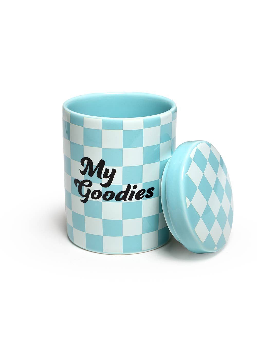 Ceramic Stash Box w/ Lid - "My Goodies" - Blue Checkered
