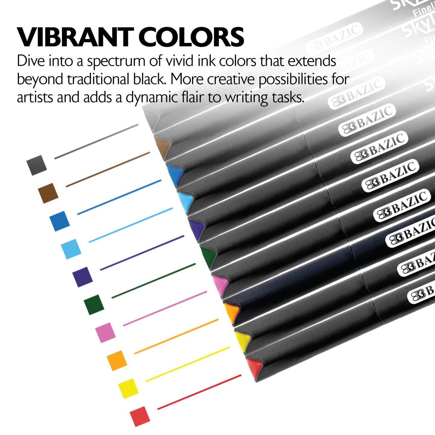 Skylar Fineliner Pens, 0.4mm, 10 Assorted Colors